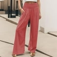 thumbnail image 2 of High Waist Wide Leg Palazzo Pants For Women Smocked Elastic Waist Loose Comfy Casual Pajama Pants Pockets, 2 of 4