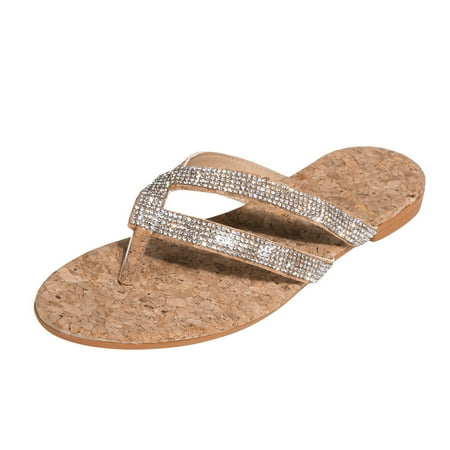 

Flip Flops for Women Women s Sandals Flip Flops Ladies Crystal Beach Sliders Casual Slippers Shoes PU Brown 37