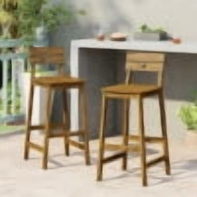 Acacia Wood Bar Stools Rustic Bar Stools Indoor Outdoor Stools,&nbsp;2-Pack Slat Back and Seat Design with H-Frame Legs, for Dining Room and Patio Use, Teak Finish Brown 40.5" High