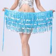thumbnail image 6 of Ousvtion Clearance Deals Sequin Skirt for Women Sparkle Tassel Skirts with Drawstring Belly Dance Hip Scarf Layered Glitter Dress Mardi Gras Outfits Dancing Cowgirl Costume,Sky Blue,Free Size, 6 of 7