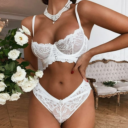 

Yuelianxi Bralette For Women Girls Teens 2 Piece Lingerie Low Support Triangle V Neck Bra & Bief Sets Strappy Bra Padded Wire