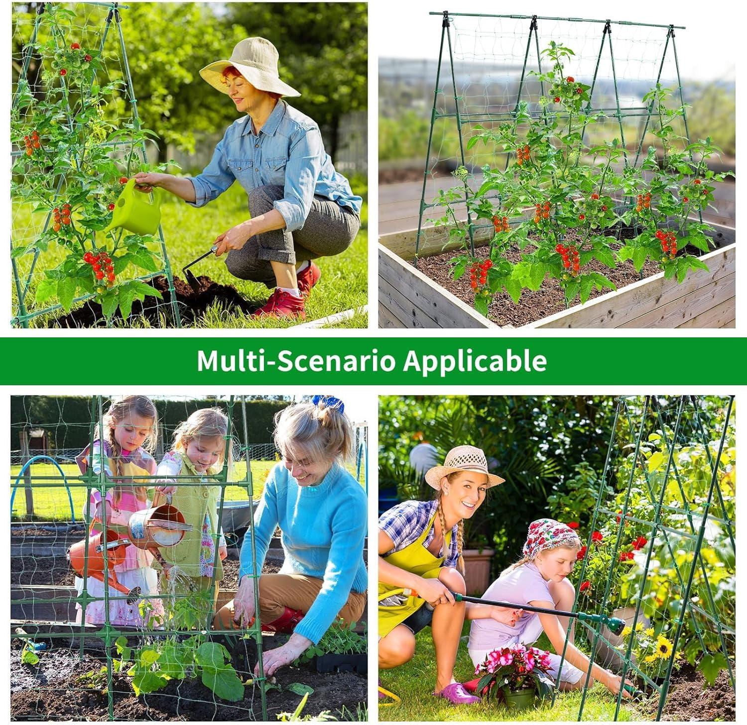 Garden Trellis for Climbing Plants Outdoor, Cucumber Trellis for Raised Bed Garden, A Frame Vine Plants Support for Vegetable Tomatoes Peas Pole Beans Trellis, 50x48 inch, with Netting, Green