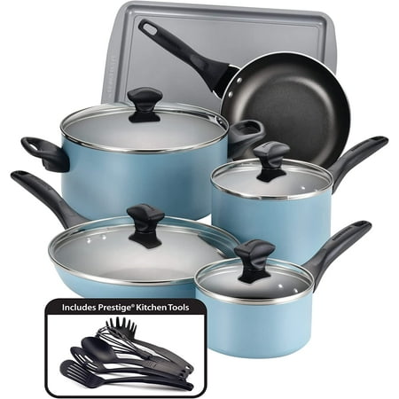 

Dishwasher Safe Nonstick Cookware Pots and Pans Set 15 Piece Aqua