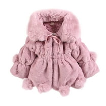 GYRATEDREAM Baby Girls Faux Fur Warm Cloak Coat Cute Winter Furry Cape Jacket Fluffy Plush Fleece Outwear with Bowknot for 1Y Pink