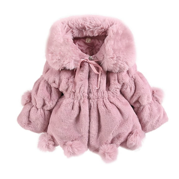 GYRATEDREAM Infant Toddler Baby Girls Cute Winter Warm Thick Fur Capes Cardigan Cloak Windproof Coat with Bow Pom-Pom Balls for 5Y Pink