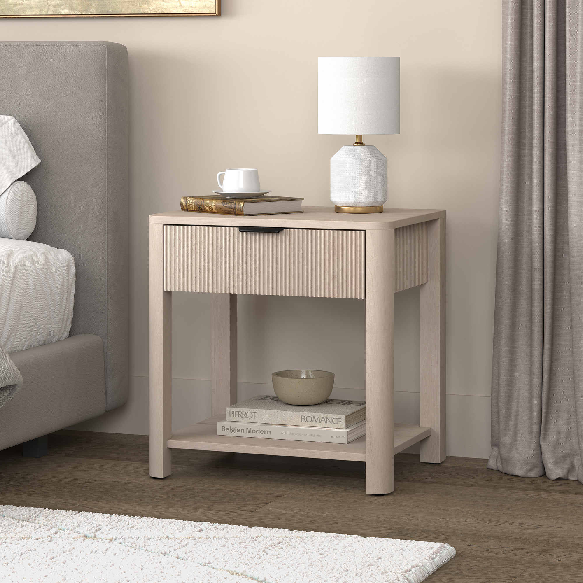 Pomona 24" Wide Rectangular Fluted Nightstand in Alder White