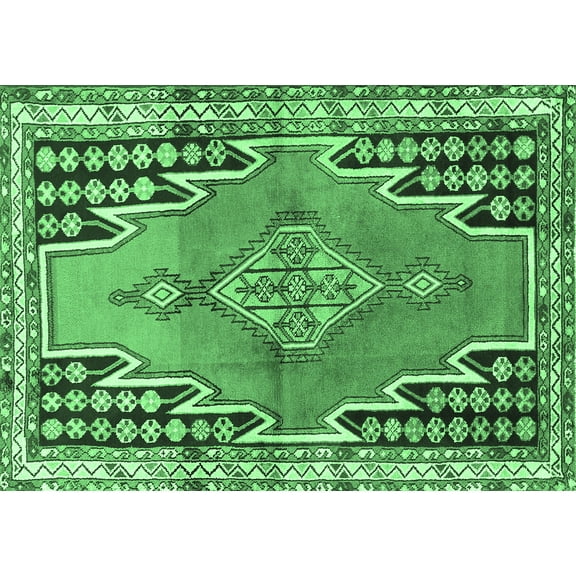 Ahgly Company Indoor Rectangle Persian Emerald Green Traditional Area Rugs, 5' x 7'