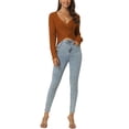thumbnail image 2 of INSPIRE CHIC Women's Fall Winter Wrap V Neck Long Sleeve Ribbed Knit Crop Sweater Tops M Brown, 2 of 6