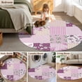 thumbnail image 5 of Round Area Rug 5 Ft, Boho Purple Flowers Washable Non-Slip Circle Carpet for Living Room/Bedroom, Spring Floral Botanical Patchwork Vintage Low-Profile Runner Mats Collection Rugs for Indoor, 5 of 8