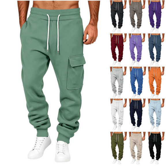 ersvoioy Mens Cargo Sweatpants Athletic Tapered Fit Drawstring Elastic Waist Joggers with Pockets Casual Solid Workout Running Trousers for Outdoor Mint Green XXL