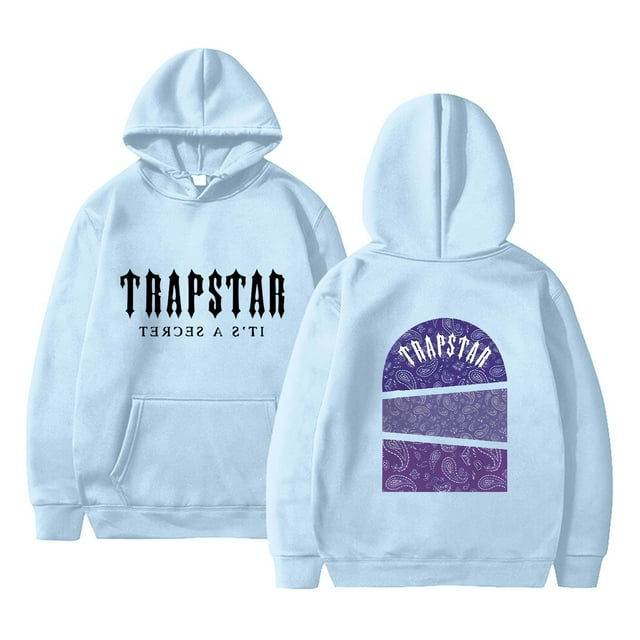 Hauts pour Femmes Trapstar Chandails à Capuchon pour Femmes Chandails Graphiques à Manches Longues Amples Trapstar Chandails à Enfiler Style Rue Hip-hop Chandails pour Femmes Chemises (Bleu Ciel, TG)