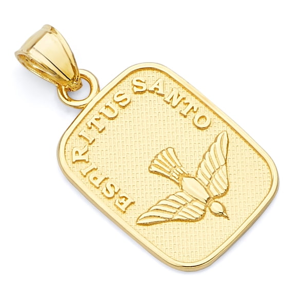 Wellingsale 14K Yellow Gold Polished Diamond Cut Religious Holy Spirit Dove "Espiritus Santo" Charm Pendant