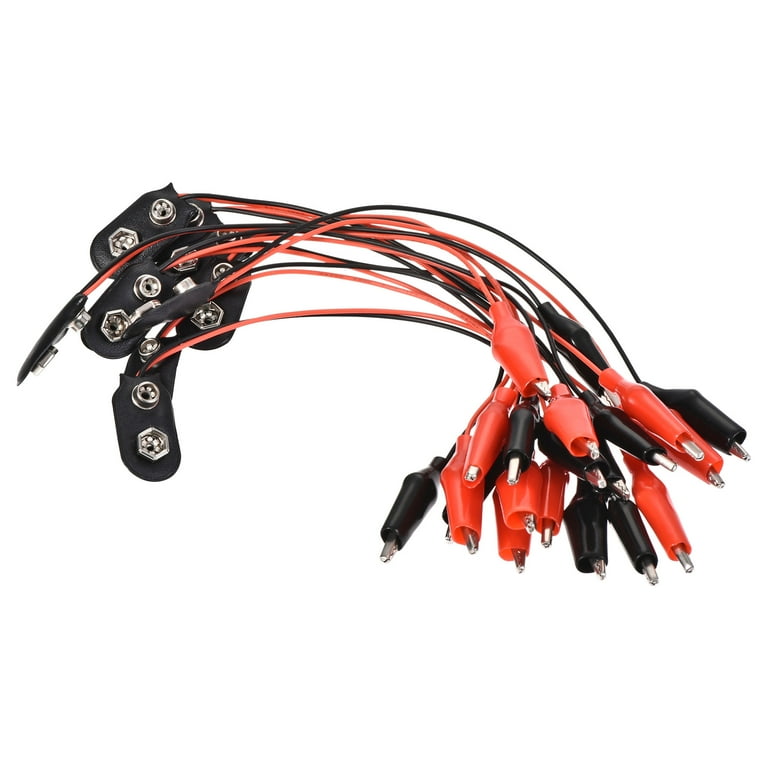 ZYAMY 5-Pack T-Type 9V Battery Snap To Alligator Clip Cables - 8cm Length For Arduino, LED Strips, DIY Projects