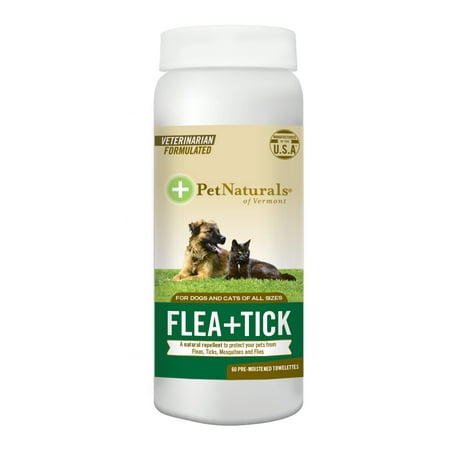Pet Naturals of Vermont Flea & Tick Repellent Wipes for Cats & Dogs, 60 Wipe Canister