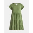thumbnail image 3 of Time and Tru Women's Tiered Cotton Dress with Short Sleeves, Sizes XS-XXXL, 3 of 4