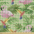 thumbnail image 2 of Ambesonne Botanical Fabric by the Yard Upholstery, Hummingbird Flamingo Art, 5 Yards, Pale Khaki and Multicolor, 2 of 5