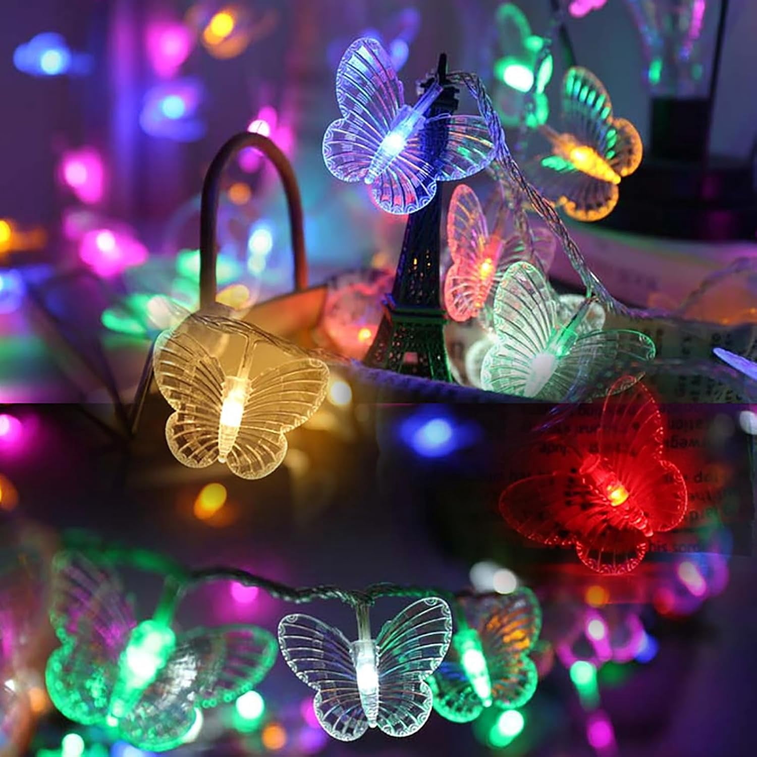 20 LED Butterfly String Lights, 16.4FT Solar String Lights Outdoor Butterfly Fairy Decorative Lights for Patio Christmas Tree Lawn Party Garden Gazebo Wedding