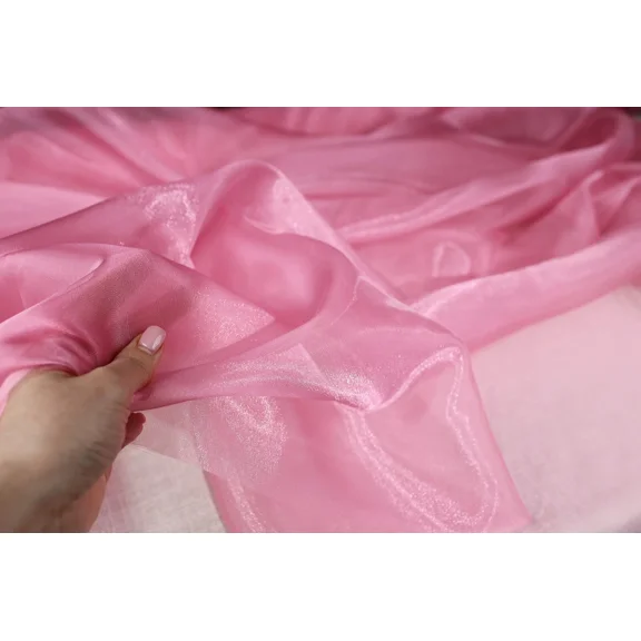 Pink/Bubble Crystal Sheer Organza Fabric By The Yard 508