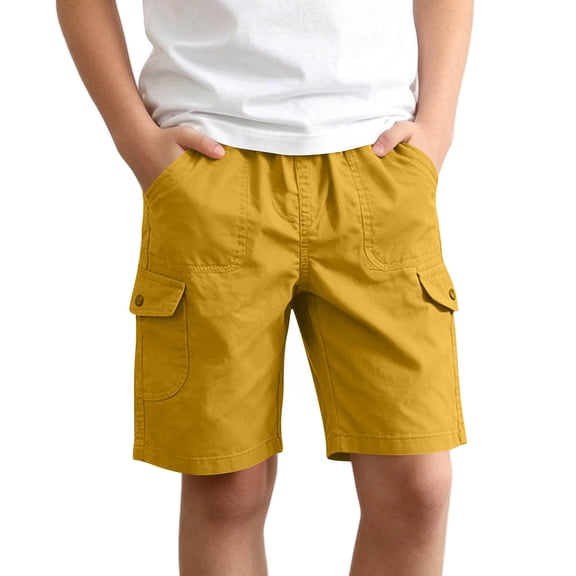 hoksml Boys Elastic Waist Cargo Shorts, Kids Casual Back to School Playwear Shorts with Side Pockets