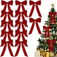 thumbnail image 2 of YIKA 12pc Velvet Christmas Tree Bow Decoration Soft Fabric For Wreath Door & Tree Decor Bulk Set For Holiday Home Festive Vibe Red, 2 of 6