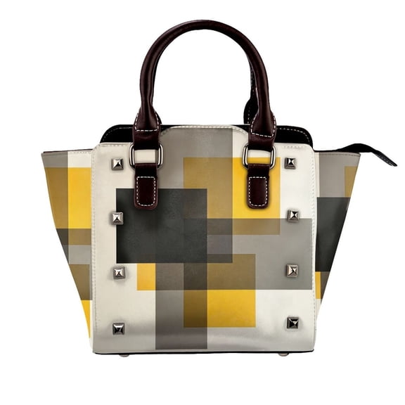 Beige And Black And Yellow Squares Rivet Fashion One-Shoulder Women's Handbag Tote Bag