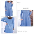 thumbnail image 4 of Vestido de mujer de manga larga con botones en la parte delantera, cuello en V, dobladillo suelto, vestido de otoño de color puro con dos bolsillos, 4 of 5