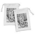 thumbnail image 1 of Black and White Fabric Pouch Set of 2, Jaguar Wild Big Cats Theme Feline with Dots Body Fur Jungle Tiger Leopard, Drawstring Bag for Toiletries Masks and Favors, 9" x 6", Black White, by Ambesonne, 1 of 2