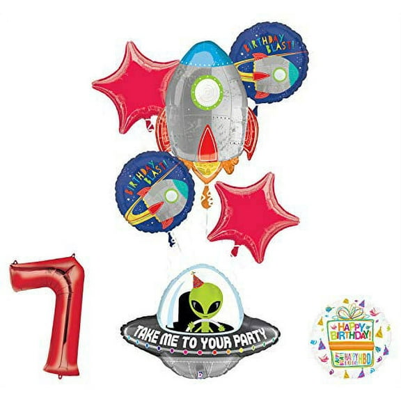 Mayflower Products Blast Off Space Alien 7th Birthday Party Supplies Balloon Bouquet Decoration