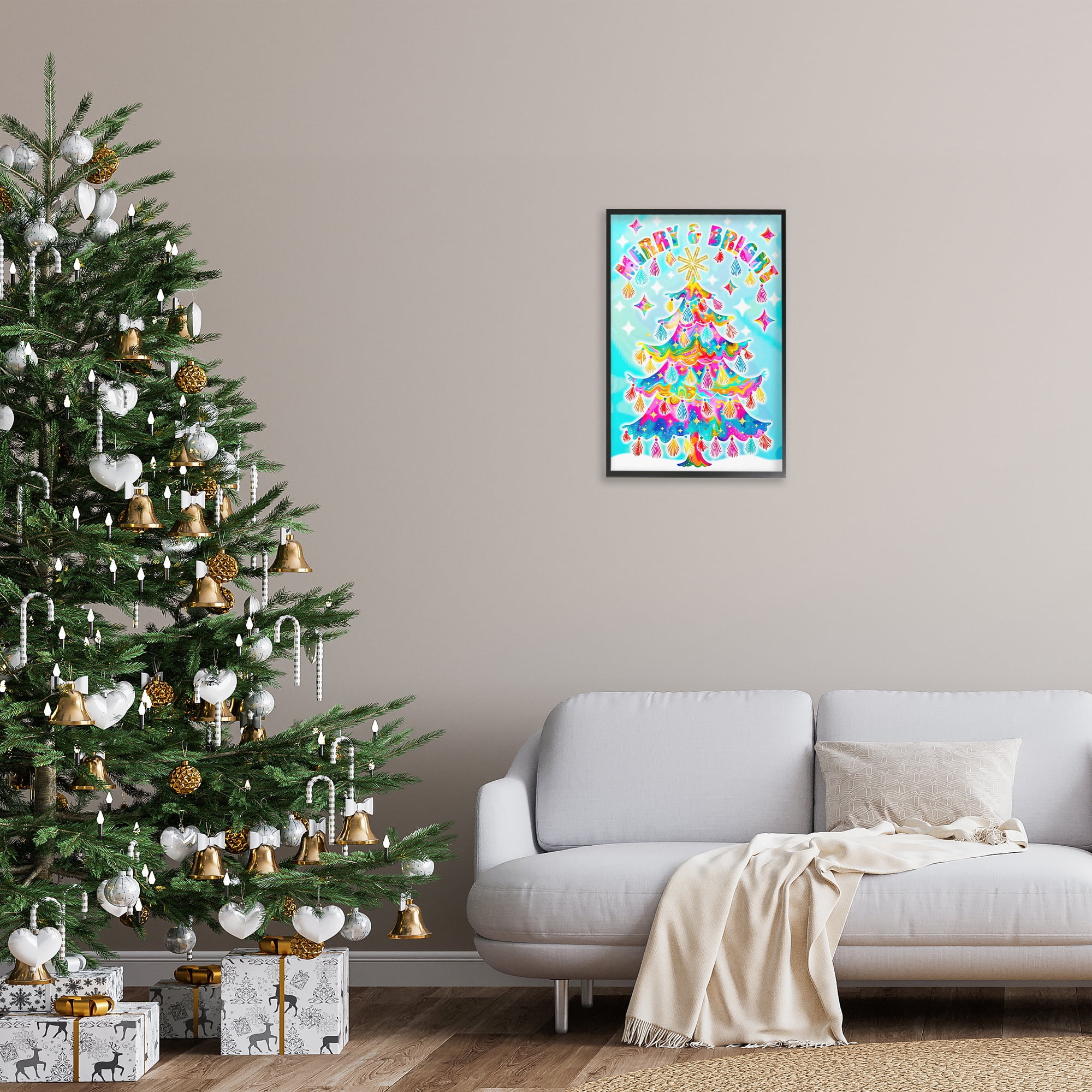 Stupell Industries Eclectic Merry & Bright Holiday Painting Black Framed Art Prints Wall Art, 16 x 24