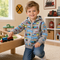 thumbnail image 6 of Little Boys 100% Cotton Train Zip Hoodie Gray Long Sleeve Jacket, Casual Kids Sweatshirt, 2T, 6 of 10