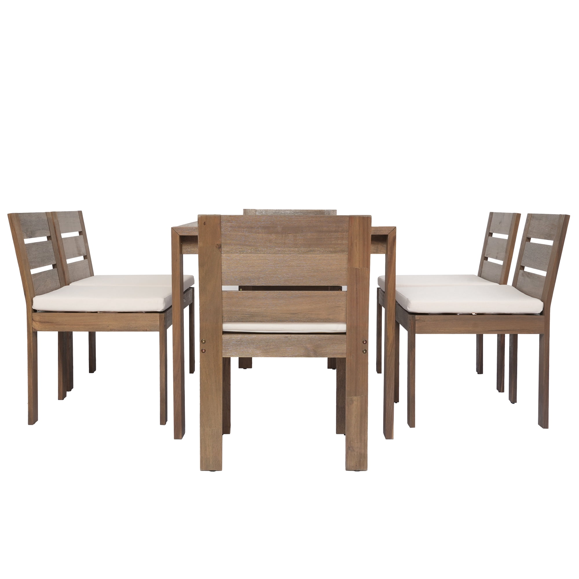 MAYEERTY 7-Piece Acacia Wood Outdoor Dining Set – Patio Table and Chairs with Cushions, Ideal for Balcony, Backyard, or Garden, Natural Finish