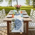 thumbnail image 4 of Blue Hydrangea Retro 36 Inch Table Runner, VintageBotanical Floral Blossom Farmhouse Dresser Scarf Cotton & Linen Tablerunner for Dining/Kitchen Island/Holiday Party Décor Small 13" x 36", 4 of 9