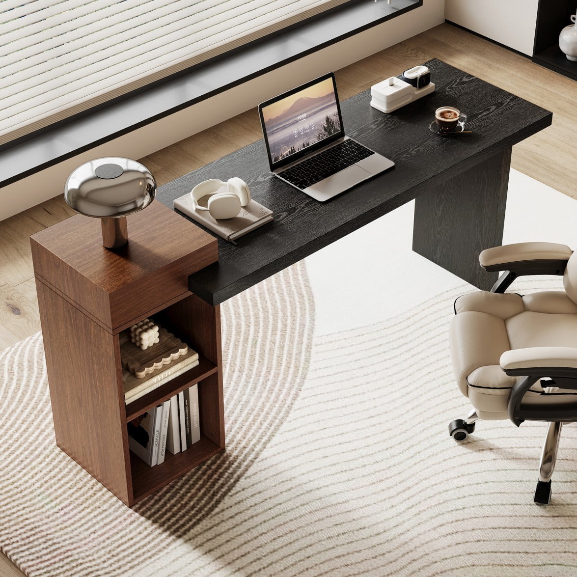 Two-Tone Side Table, Wood Grain MDF Console Table with 2-Tier Open Storage Shelves, Narrow Sofa Table for Entryway, Living Room & Bedroom, Black & Walnut