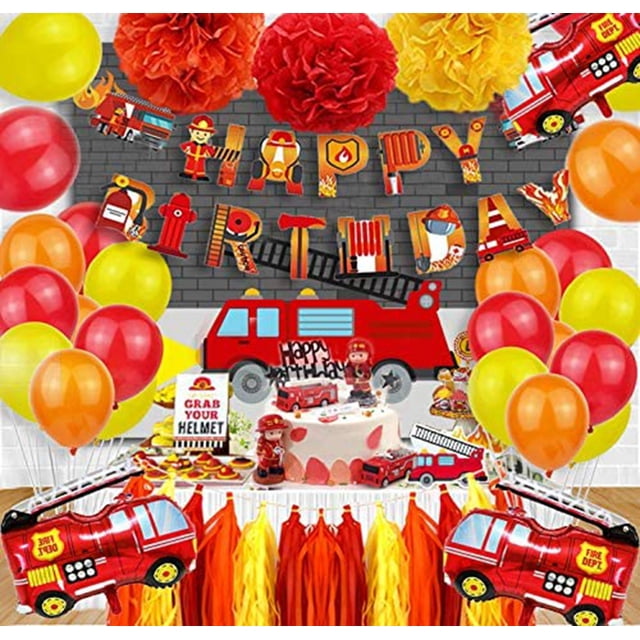 AYUQI Fire Truck Party Supplies, Firefighter Happy Birthday Banner