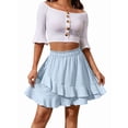 thumbnail image 3 of Women'S Elastic High Waist Tiered Ruffle Mini Skirt Shirred Layered Flowy Wrap Short Skirt Blue XL, 3 of 9