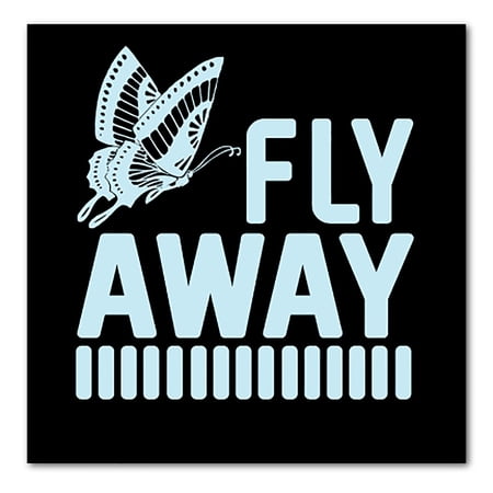 DistinctInk Custom Bumper Sticker - 10 x 10 Decorative Decal - Black Background - Fly Away - Butterfly Blue