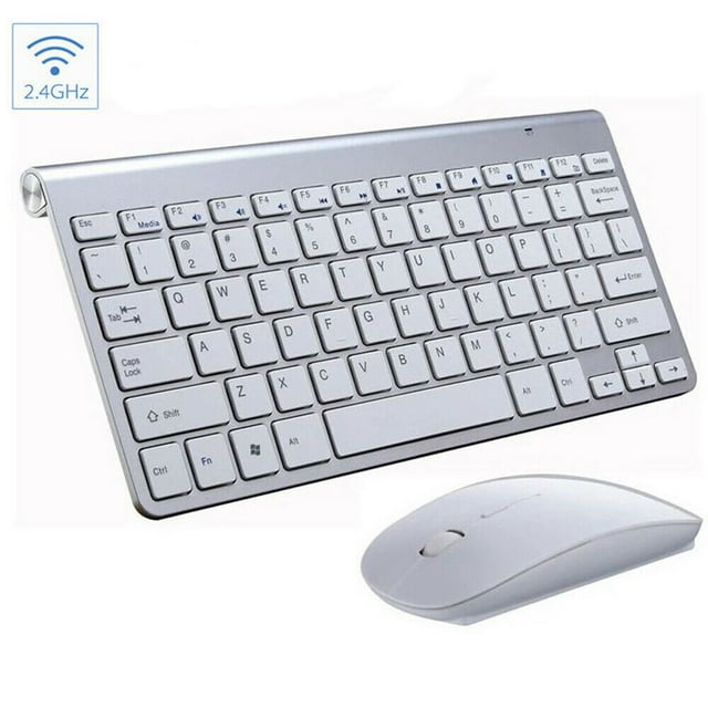 Mini Wireless Keyboard and Mouse Set, 2.4G Slim Compact Waterproof Combo with 33ft Range, for Mac, Apple TV, PC, Laptop, Desktop Computer