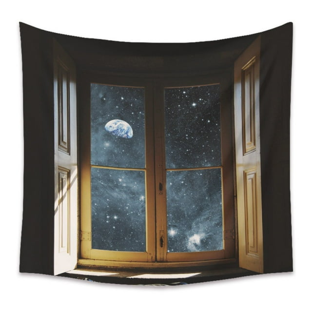 Tapiz de microtela con vista nocturna desde la ventana, 150 x 130 cm