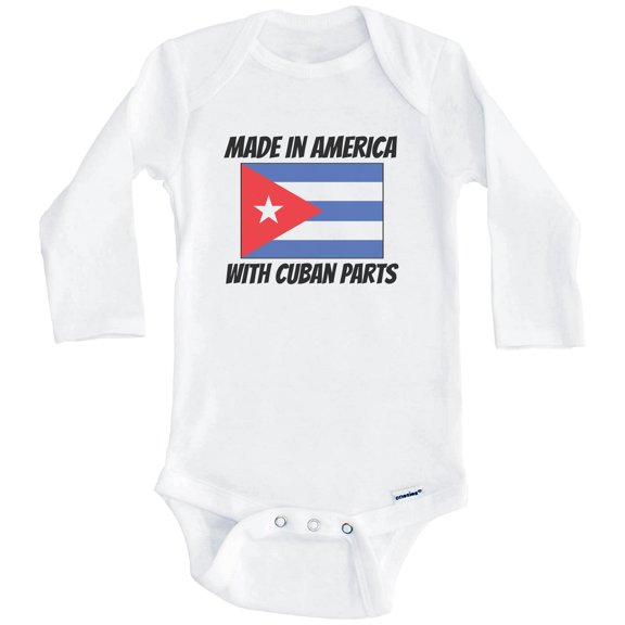 Made In America With Cuban Parts Cuba Flag Funny One Piece Baby Bodysuit (Long Sleeve), 0-3 Months White