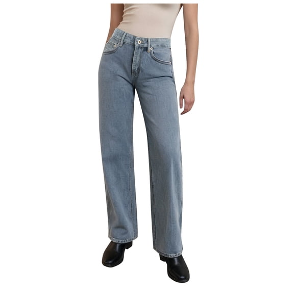 Mepaouo Women Wide Leg Jeans Boyfriend Straight Wide Leg Denim Pants Bow Baggy Y2K Trousers(Blue,L)