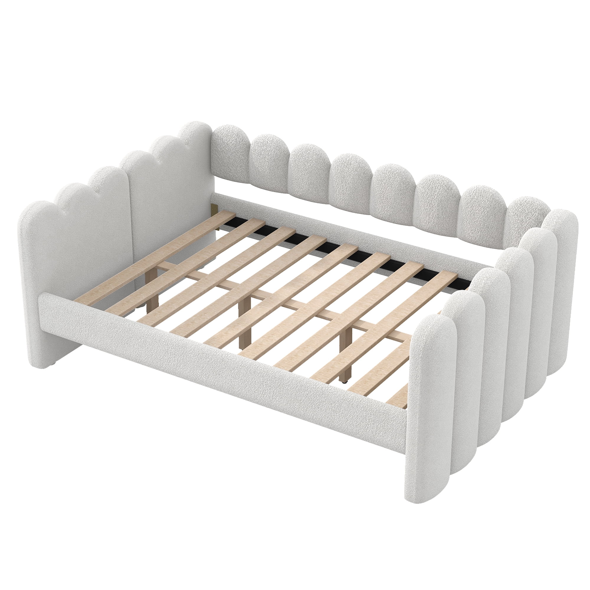 EUROCO Queen Size Upholstered Daybed with Sturdy Wood Slats, Solid Sofa Bed Frame, Easy Assembly, Space-Saving Design, White