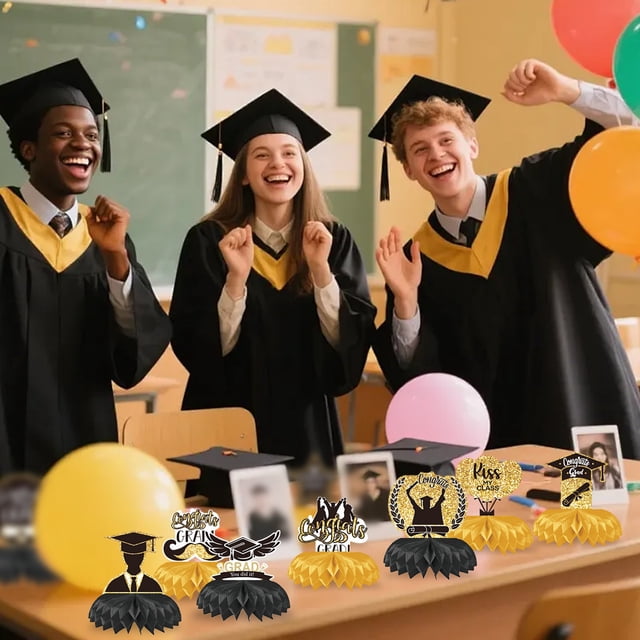 pdqouc 2-Set Graduation Honeycomb Centerpiece, 3D Paper Craft Table Topper and Desktop Decor for Grad Party, School Celebration, and Festive Table Scene