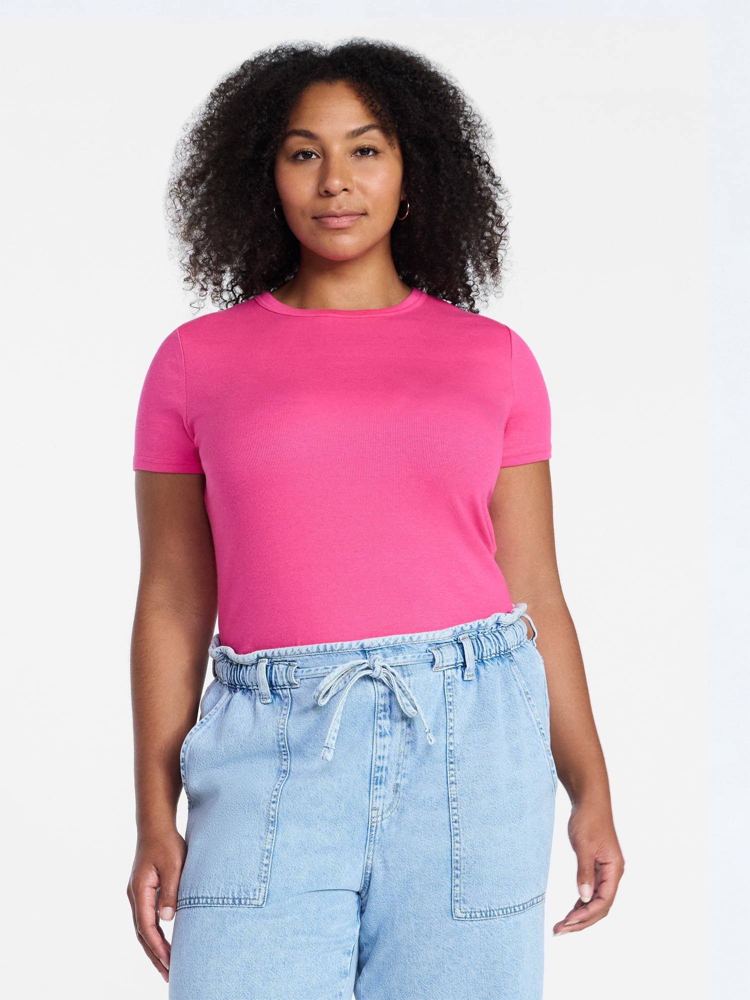 Time and Tru Women's Ribbed Tee with Short Sleeves, Sizes XS-XXXL