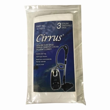 3 Pk Cirrus Paper Bags, Vc439 Canister Hepa Cloth Type Part 401020