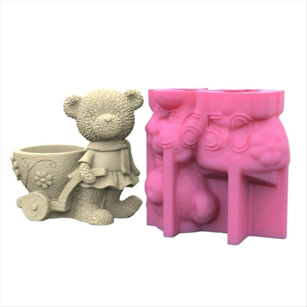 Exquisito Organizador Artístico de Flores/Pinceles de Maquillaje y Molde para Maceta con Estatua de Oso, Decoración del Hogar y Jardín de Silicona