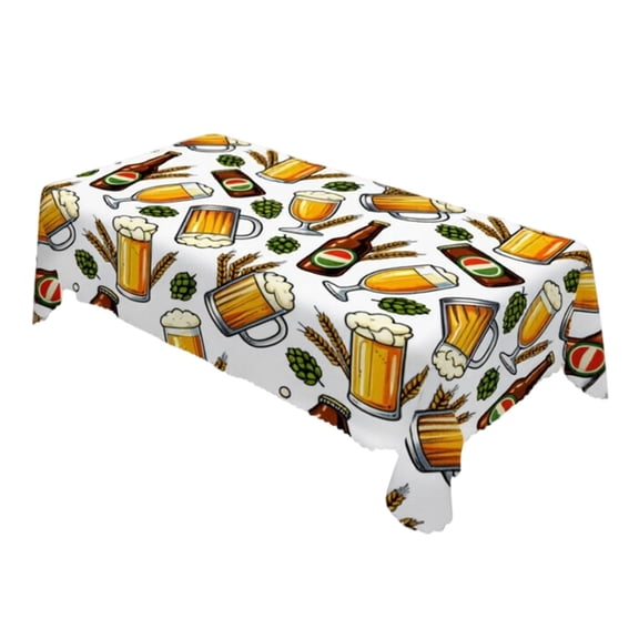 Washable Rectangular Oktoberfest Beer Pattern Tablecloth 140x140cm, Decor Fabric For Patio Kitchen Garden Party
