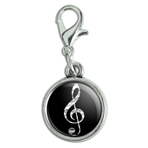 Sheet Music Treble Clef Black Music Antiqued Bracelet Pendant Zipper Pull Charm with Lobster Clasp