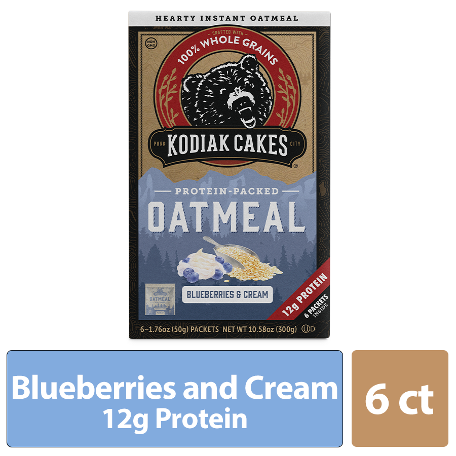 Kodiak Cakes Protein Packed Instant Oatmeal, Blueberries & Cream, 6