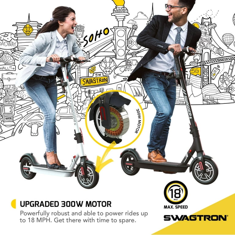 Swagtron Adult Scooter Swagger 5 Boost , 320 Lb Weight limit, 8.5 Inch No-flat Tires, 300W Motor, Folding, 18 Mph, Enhanced Long Range - Walmart.com