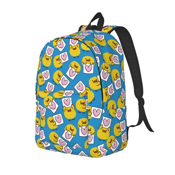 Disketp Lovely Duck print Canvas Backpack Lightweight Travel Daypack Student Rucksack Laptop Backpack-Medium